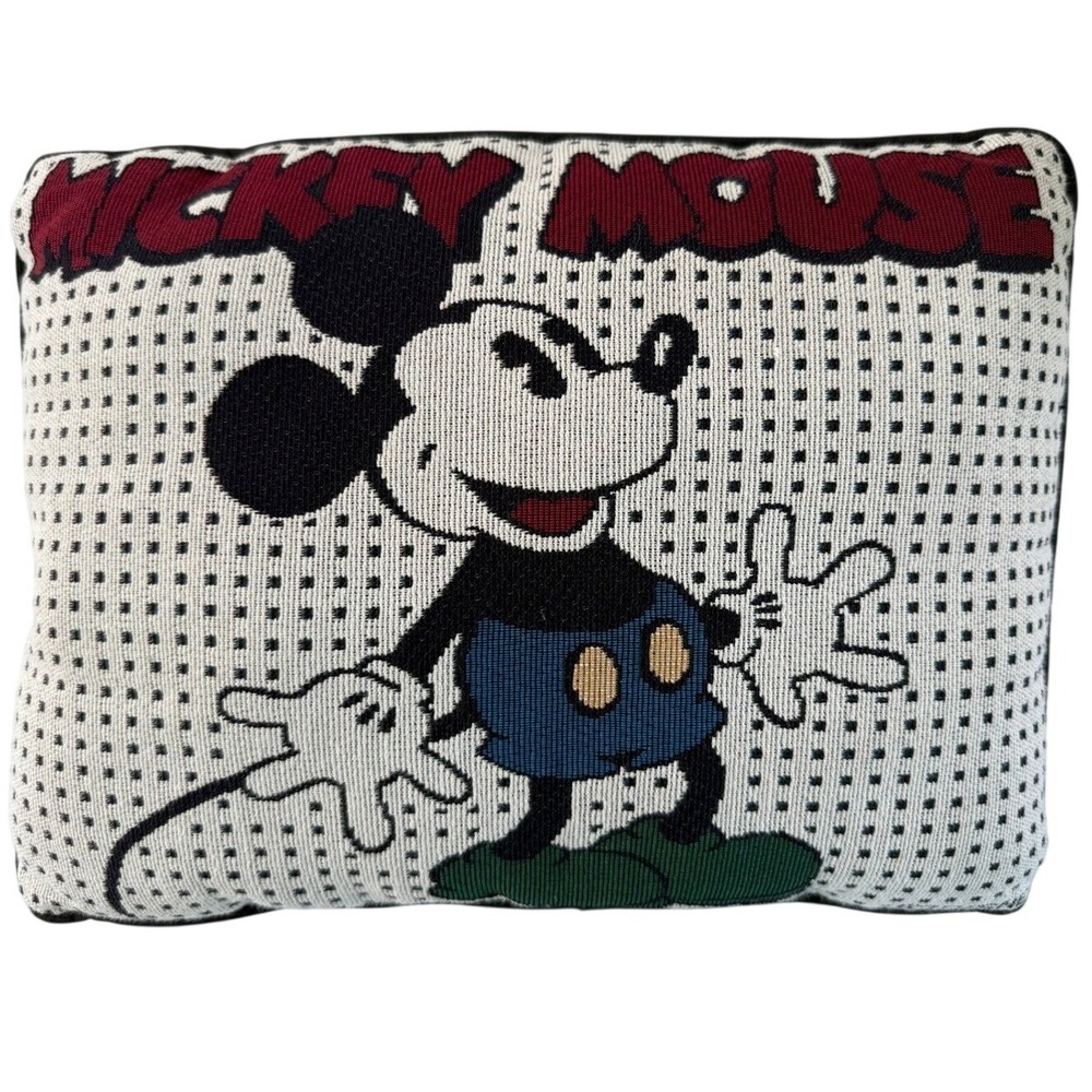 Vintage Disney Mickey Mouse Tapestry Throw Pillow Woven Accent 16x12 Black White
